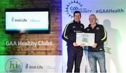 4 November 2017; Jim McCarthy, representing St John's Volunteers GAA, Co Wexford, is presented with the Official Healthy Club Award by Seán Cavanagh, Healthy Clubs Ambassador and former Tyrone Footballer. The special ceremony held in Croke Park saw 58 GAA clubs recognised as the first official ‘Healthy Clubs’ on the island of Ireland. The GAA’s Healthy Clubs Project hopes to transform GAA clubs nationally into hubs for community health and wellbeing. As part of the programme, each club is trained to deliver advice and information programmes on a variety of different topics including, physical activity; emotional wellbeing; healthy eating; community development, to name but a few. For more information, visit: www.gaa.ie/community. Croke Park, Dublin. Photo by Piaras Ó Mídheach/Sportsfile