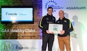 4 November 2017; Nigel Hogan, representing St Loman's GAA, Co Westmeath, is presented with the Official Healthy Club Award by Seán Cavanagh, Healthy Clubs Ambassador and former Tyrone Footballer. The special ceremony held in Croke Park saw 58 GAA clubs recognised as the first official ‘Healthy Clubs’ on the island of Ireland. The GAA’s Healthy Clubs Project hopes to transform GAA clubs nationally into hubs for community health and wellbeing. As part of the programme, each club is trained to deliver advice and information programmes on a variety of different topics including, physical activity; emotional wellbeing; healthy eating; community development, to name but a few. For more information, visit: www.gaa.ie/community. Croke Park, Dublin. Photo by Piaras Ó Mídheach/Sportsfile