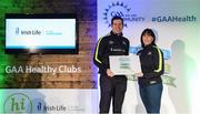 4 November 2017; Paula Johnson, representing St Kevin's GAA, Co Louth, is presented with the Official Healthy Club Award by Seán Cavanagh, Healthy Clubs Ambassador and former Tyrone Footballer. The special ceremony held in Croke Park saw 58 GAA clubs recognised as the first official ‘Healthy Clubs’ on the island of Ireland. The GAA’s Healthy Clubs Project hopes to transform GAA clubs nationally into hubs for community health and wellbeing. As part of the programme, each club is trained to deliver advice and information programmes on a variety of different topics including, physical activity; emotional wellbeing; healthy eating; community development, to name but a few. For more information, visit: www.gaa.ie/community. Croke Park, Dublin. Photo by Piaras Ó Mídheach/Sportsfile