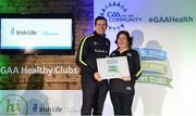 4 November 2017; Bríd Mimnagh, representing Dromard GAA, Co Longford, is presented with the Official Healthy Club Award by Seán Cavanagh, Healthy Clubs Ambassador and former Tyrone Footballer. The special ceremony held in Croke Park saw 58 GAA clubs recognised as the first official ‘Healthy Clubs’ on the island of Ireland. The GAA’s Healthy Clubs Project hopes to transform GAA clubs nationally into hubs for community health and wellbeing. As part of the programme, each club is trained to deliver advice and information programmes on a variety of different topics including, physical activity; emotional wellbeing; healthy eating; community development, to name but a few. For more information, visit: www.gaa.ie/community. Croke Park, Dublin. Photo by Piaras Ó Mídheach/Sportsfile