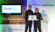 4 November 2017; Pat Kelly, representing St Colmcille's GAA, Co Meath, is presented with the Official Healthy Club Award by Seán Cavanagh, Healthy Clubs Ambassador and former Tyrone Footballer. The special ceremony held in Croke Park saw 58 GAA clubs recognised as the first official ‘Healthy Clubs’ on the island of Ireland. The GAA’s Healthy Clubs Project hopes to transform GAA clubs nationally into hubs for community health and wellbeing. As part of the programme, each club is trained to deliver advice and information programmes on a variety of different topics including, physical activity; emotional wellbeing; healthy eating; community development, to name but a few. For more information, visit: www.gaa.ie/community. Croke Park, Dublin. Photo by Piaras Ó Mídheach/Sportsfile