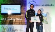 4 November 2017; Leona Conroy, representing Clonad GAA, Co Laois, is presented with the Official Healthy Club Award by Seán Cavanagh, Healthy Clubs Ambassador and former Tyrone Footballer. The special ceremony held in Croke Park saw 58 GAA clubs recognised as the first official ‘Healthy Clubs’ on the island of Ireland. The GAA’s Healthy Clubs Project hopes to transform GAA clubs nationally into hubs for community health and wellbeing. As part of the programme, each club is trained to deliver advice and information programmes on a variety of different topics including, physical activity; emotional wellbeing; healthy eating; community development, to name but a few. For more information, visit: www.gaa.ie/community. Croke Park, Dublin. Photo by Piaras Ó Mídheach/Sportsfile