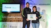 4 November 2017; Elaine Kavanagh, representing Mount Leinster Rangers GAA Club, Co Carlow, is presented with the Official Healthy Club Award by Seán Cavanagh, Healthy Clubs Ambassador and former Tyrone Footballer. The special ceremony held in Croke Park saw 58 GAA clubs recognised as the first official ‘Healthy Clubs’ on the island of Ireland. The GAA’s Healthy Clubs Project hopes to transform GAA clubs nationally into hubs for community health and wellbeing. As part of the programme, each club is trained to deliver advice and information programmes on a variety of different topics including, physical activity; emotional wellbeing; healthy eating; community development, to name but a few. For more information, visit: www.gaa.ie/community. Croke Park, Dublin. Photo by Piaras Ó Mídheach/Sportsfile