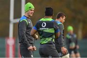7 November 2017; Jonathan Sexton, left, in conversation with Bundee Aki during Ireland rugby squad training at Carton House in Maynooth, Kildare. Photo by Brendan Moran/Sportsfile