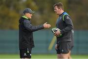 7 November 2017; Head coach Joe Schmidt in conversation with Chris Farrell during Ireland rugby squad training at Carton House in Maynooth, Kildare. Photo by Brendan Moran/Sportsfile