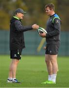 7 November 2017; Head coach Joe Schmidt in conversation with Chris Farrell during Ireland rugby squad training at Carton House in Maynooth, Kildare. Photo by Brendan Moran/Sportsfile