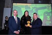 8 November 2017; Amanda Budden of Cork City WFC being presented with her team of the year award by Eamon Naughton, Chairman of the womens national league committee, in the company of Tom Dennigan of Continental Tyres Ireland, during Continental Tyres Women's National League Awards at Guinness Storehouse in Dublin. Photo by Eóin Noonan/Sportsfile