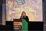 8 November 2017; Liz Doyle, Commercial Manager of DNG Media speaking during Continental Tyres Women's National League Awards at Guinness Storehouse in Dublin. Photo by Eóin Noonan/Sportsfile
