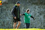 9 November 2017; Supporter Jennifer Malone, from Kildare, helps head coach Joe Schmidt cross the road before Ireland rugby squad training at Carton House in Maynooth, Kildare. Photo by Brendan Moran/Sportsfile