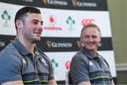 9 November 2017; Robbie Henshaw with head coach Joe Schmidt during Ireland squad press conference at Carton House in Maynooth, Kildare. Photo by Matt Browne/Sportsfile