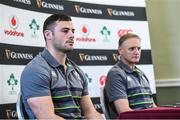 9 November 2017; Robbie Henshaw with head coach Joe Schmidt during Ireland squad press conference at Carton House in Maynooth, Kildare. Photo by Matt Browne/Sportsfile