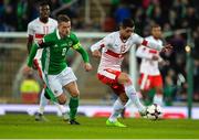 9 November 2017; Blerim Džemaili of Switzerland in action against Steven Davis of Northern Ireland  during the FIFA 2018 World Cup Qualifier Play-off 1st leg match between Northern Ireland and Switzerland at Windsor Park in Belfast. Photo by Oliver McVeigh/Sportsfile