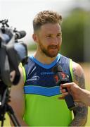 10  November 2017; Zach Tuohy is interviewed by a Channel 7 New reporter afterthe Ireland International Rules Squad training at the Gaelic Football and Hurling Association of South Australia, St. Mary's Park, Adelaide, Australia Photo by Ray McManus/Sportsfile