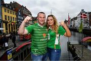 10 November 2017; Republic of Ireland supporters Aaron O'Neill, from Portadown, Co Armagh and Rebecca Walsh, from Cork City, in Copenhagen ahead of the FIFA 2018 World Cup Qualifier Play-off 1st leg against Denmark on Saturday. Photo by Ramsey Cardy/Sportsfile
