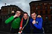 10 November 2017; Republic of Ireland supporters David O'Grady, left, Brian Arthur, centre, and Paudie Hayes, from Newmarket-on-Fergus, Co Clare, in Copenhagen ahead of the FIFA 2018 World Cup Qualifier Play-off 1st leg against Denmark on Saturday.   Photo by Ramsey Cardy/Sportsfile