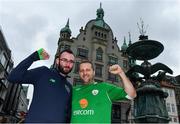 10 November 2017; Republic of Ireland supporters Michael Daly, left, and Philip Shanahan, from Nenagh, Co Tipperary, in Copenhagen ahead of the FIFA 2018 World Cup Qualifier Play-off 1st leg against Denmark on Saturday. Photo by Ramsey Cardy/Sportsfile