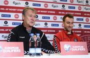 10 November 2017; Manager Aage Hareide, left, and Christian Eriksen during a Denmark press conference at Parken Stadium in Copenhagen, Denmark. Photo by Stephen McCarthy/Sportsfile