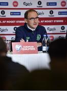10 November 2017; Manager Martin O'Neill during a Republic of Ireland press conference at Parken Stadium in Copenhagen, Denmark. Photo by Seb Daly/Sportsfile