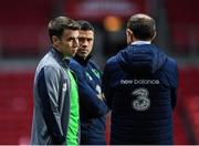 10 November 2017; Seamus Coleman, left, and Jonathan Walters in coversation with manager Martin O'Neill during squad training at Parken Stadium in Copenhagen, Denmark. Photo by Stephen McCarthy/Sportsfile