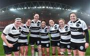 10 November 2017; Players, from left, Ailis Egan, Nora Stapleton, Marie Louise O'Reilly, Tania Rosser, Jackie Shiels, Edel McMahon and team captain Fiona Coghlan of Ireland and Barbarians after the Women's Representative Match match between Munster and Barbarians RFC at Thomond Park in Limerick. Photo by Matt Browne/Sportsfile