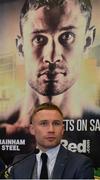 27 September 2017; Carl Frampton during a press conference at the Ulster Hall in Belfast. Photo by Oliver McVeigh/Sportsfile