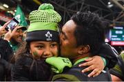 11 November 2017; Bundee Aki of Ireland with his daughter Adrianna, age 6, after the Guinness Series International match between Ireland and South Africa at the Aviva Stadium in Dublin. Photo by Brendan Moran/Sportsfile