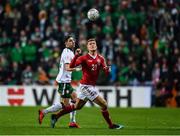 11 November 2017; Andreas Cornelius of Denmark in action against Stephen Ward of Republic of Ireland during the FIFA 2018 World Cup Qualifier Play-off 1st Leg match between Denmark and Republic of Ireland at Parken Stadium in Copenhagen, Denmark. Photo by Stephen McCarthy/Sportsfile