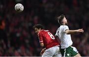 11 November 2017; Thomas Delaney of Denmark in action against Daryl Murphy of Republic of Ireland during the FIFA 2018 World Cup Qualifier Play-off 1st Leg match between Denmark and Republic of Ireland at Parken Stadium in Copenhagen, Denmark. Photo by Seb Daly/Sportsfile