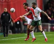 11 November 2017; William Kvist of Denmark in action against Daryl Murphy of Republic of Ireland during the FIFA 2018 World Cup Qualifier Play-off 1st Leg match between Denmark and Republic of Ireland at Parken Stadium in Copenhagen, Denmark. Photo by Stephen McCarthy/Sportsfile
