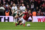 11 November 2017; Thomas Delaney of Denmark is fouled by James McClean of Republic of Ireland during the FIFA 2018 World Cup Qualifier Play-off 1st Leg match between Denmark and Republic of Ireland at Parken Stadium in Copenhagen, Denmark. Photo by Seb Daly/Sportsfile