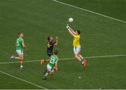 12 November 2017; Eddie Betts of Australia punches the ball over the head of Ireland goalkeeper Niall Morgan only to have it saved on the line by Karl O'Connell of Ireland, with assistance from teanm mate Killian Clarke, during the third quarter of the Virgin Australia International Rules Series 1st test at the Adelaide Oval in Adelaide, Australia. Photo by Ray McManus/Sportsfile