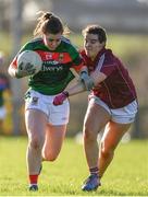 12 November 2017; Natasha Gaughan of Mayo in action against Michelle Joyce of Galway during the All Ireland U21 Ladies Football Final match between Mayo and Galway at St. Croans GAA Club in Keelty, Roscommon. Photo by Sam Barnes/Sportsfile