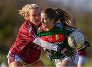 12 November 2017; Saoirse Ludden of Mayo in action against Orla Murphy of Galway during the All Ireland U21 Ladies Football Final match between Mayo and Galway at St. Croans GAA Club in Keelty, Roscommon. Photo by Sam Barnes/Sportsfile
