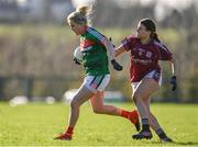 12 November 2017; Fiona Doherty of Mayo in action against Karen Dowd of Galway during the All Ireland U21 Ladies Football Final match between Mayo and Galway at St. Croans GAA Club in Keelty, Roscommon. Photo by Sam Barnes/Sportsfile