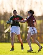 12 November 2017; Annie Duffy of Mayo in action against Meghan Kelly of Galway during the All Ireland U21 Ladies Football Final match between Mayo and Galway at St. Croans GAA Club in Keelty, Roscommon. Photo by Sam Barnes/Sportsfile