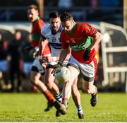 12 November 2017; Leighton Glynn of Rathnew in action against Daithi Murphy of St Vincent's during the AIB Leinster GAA Football Senior Club Championship Quarter-Final match between Rathnew and St Vincent's at Joule Park in Aughrim, Wicklow. Photo by Matt Browne/Sportsfile