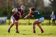 12 November 2017; Emma Reaney of Galway in action against Claire Flatley of Mayo during the All Ireland U21 Ladies Football Final match between Mayo and Galway at St. Croans GAA Club in Keelty, Roscommon. Photo by Sam Barnes/Sportsfile
