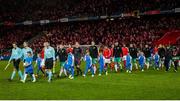 12 November 2017;  The teams walk onto the pitch prior to the FIFA 2018 World Cup Qualifier Play-off 2nd leg match between Switzerland and Northern Ireland at St. Jakob's Park in Basel, Switzerland. Photo by Roberto Bregani/Sportsfile