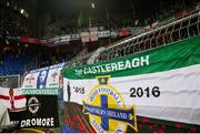12 November 2017; A general view of Northern Ireland supporter's flags prior to the FIFA 2018 World Cup Qualifier Play-off 2nd leg match between Switzerland and Northern Ireland at St. Jakob's Park in Basel, Switzerland. Photo by Roberto Bregani/Sportsfile