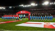 12 November 2017; Teams stand for the national anthem prior to the FIFA 2018 World Cup Qualifier Play-off 2nd leg match between Switzerland and Northern Ireland at St. Jakob's Park in Basel, Switzerland. Photo by Roberto Bregani/Sportsfile