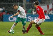 12 November 2017; Jamie Ward of Northern Ireland in action against against Ricardo Rodriguez of Switzerland during the FIFA 2018 World Cup Qualifier Play-off 2nd leg match between Switzerland and Northern Ireland at St. Jakob's Park in Basel, Switzerland. Photo by Roberto Bregani/Sportsfile