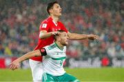 12 November 2017; Conor Washington of Northern Ireland competes for the ball against Fabian Schaer of Switzerland during the FIFA 2018 World Cup Qualifier Play-off 2nd leg match between Switzerland and Northern Ireland at St. Jakob's Park in Basel, Switzerland. Photo by Roberto Bregani/Sportsfile