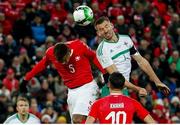 12 November 2017; Stuart Dallas of Northern Ireland in action against Manuel Akanji of Switzerland during the FIFA 2018 World Cup Qualifier Play-off 2nd leg match between Switzerland and Northern Ireland at St. Jakob's Park in Basel, Switzerland. Photo by Roberto Bregani/Sportsfile