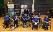 14 October 2017; Munster players and coaches are joined by Connacht GAA Chairman Mick Rock following their victory against Ulster during the M. Donnelly GAA Wheelchair Hurling All-Ireland Final at Knocknarea Arena, I.T Sligo in Sligo. Photo by Seb Daly/Sportsfile