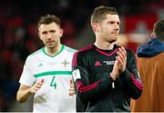 12 November 2017;  Michael McGovern of Northern Ireland and Gareth McAuley of Northern Ireland dejected following the FIFA 2018 World Cup Qualifier Play-off 2nd leg match between Switzerland and Northern Ireland at St. Jakob's Park in Basel, Switzerland. Photo by Roberto Bregani/Sportsfile