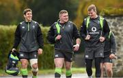 14 November 2017; From left, Ian Keatley, Tadhg Furlong and Chris Farrell on their way into Ireland rugby squad training at Carton House, in Maynooth, Kildare. Photo by Matt Browne/Sportsfile