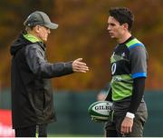 14 November 2017; Joey Carbery with head coach Joe Schmidt during Ireland rugby squad training at Carton House, in Maynooth, Kildare. Photo by Matt Browne/Sportsfile