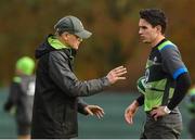 14 November 2017; Joey Carbery with head coach Joe Schmidt during Ireland rugby squad training at Carton House, in Maynooth, Kildare. Photo by Matt Browne/Sportsfile