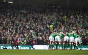 14 November 2017; The Republic of Ireland team huddle prior to the FIFA 2018 World Cup Qualifier Play-off 2nd leg match between Republic of Ireland and Denmark at Aviva Stadium in Dublin. Photo by Eóin Noonan/Sportsfile