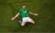 14 November 2017; Shane Duffy of Republic of Ireland celebrates after scoring his side's first goal during the FIFA 2018 World Cup Qualifier Play-off 2nd leg match between Republic of Ireland and Denmark at Aviva Stadium in Dublin. Photo by Brendan Moran/Sportsfile